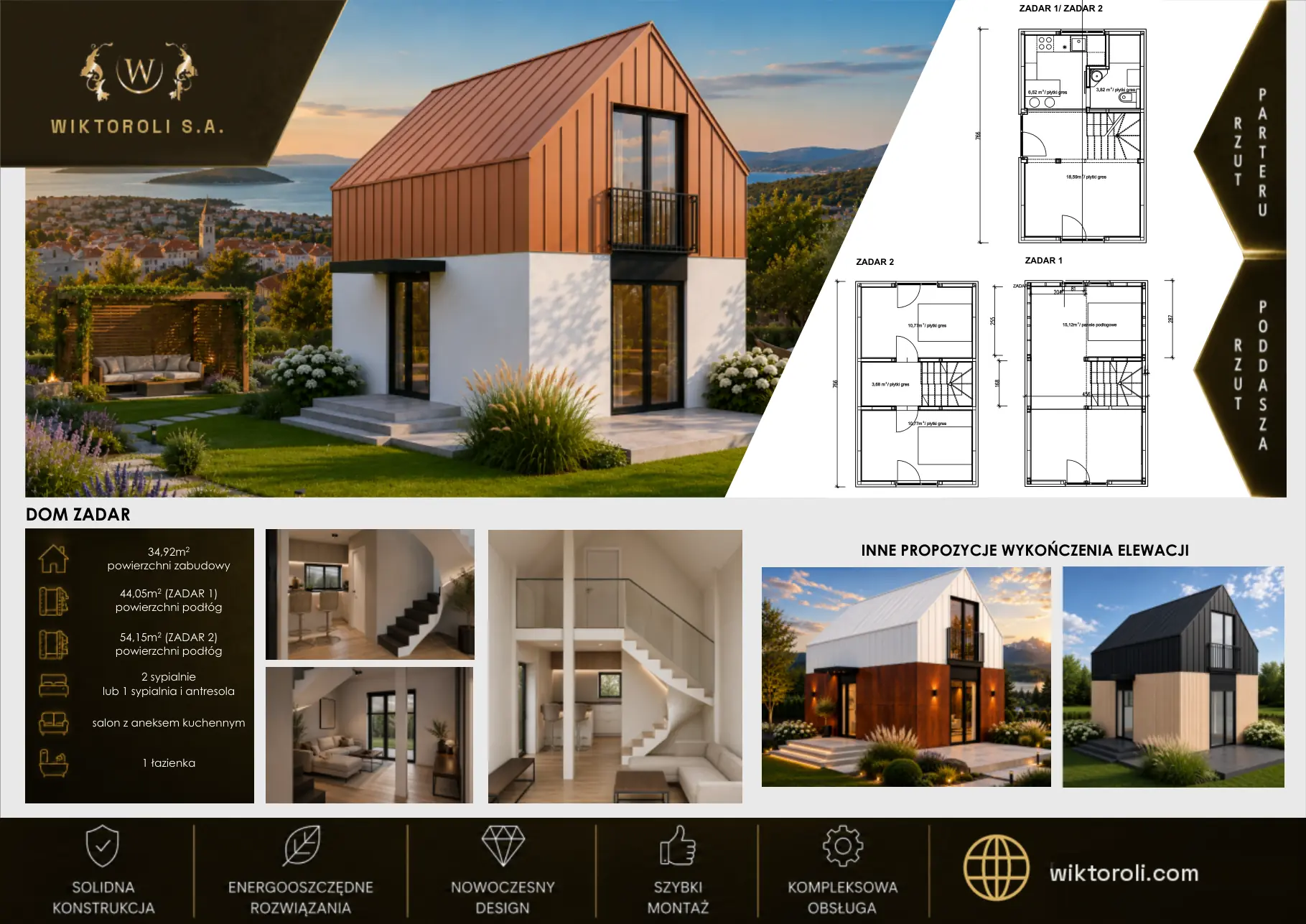 Katalog domów modułowych Wiktoroli – dom Zadar: wizualizacja, rzuty i metraż