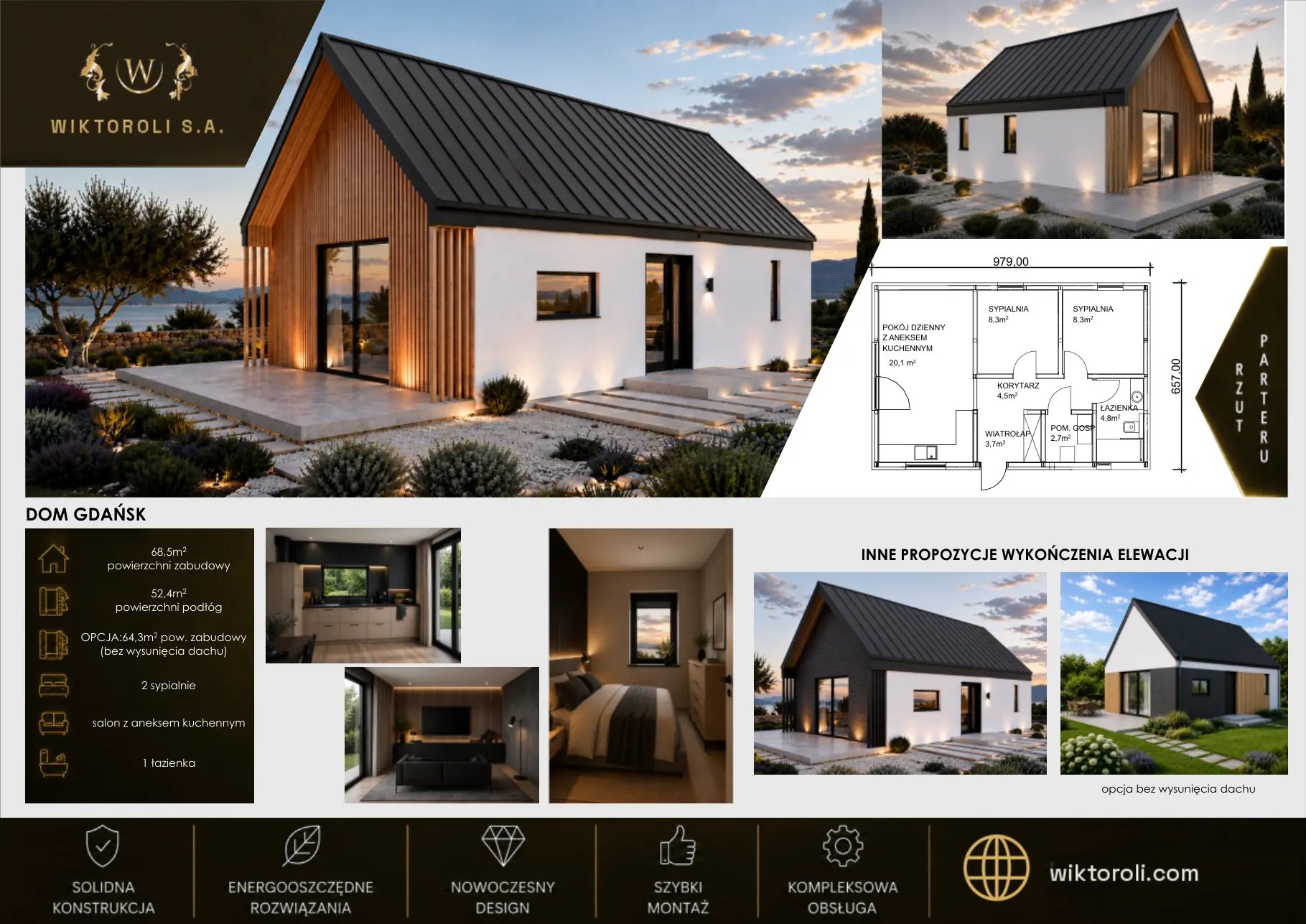 Katalog domów modułowych Wiktoroli – dom Gdańsk: wizualizacja, rzuty i metraż