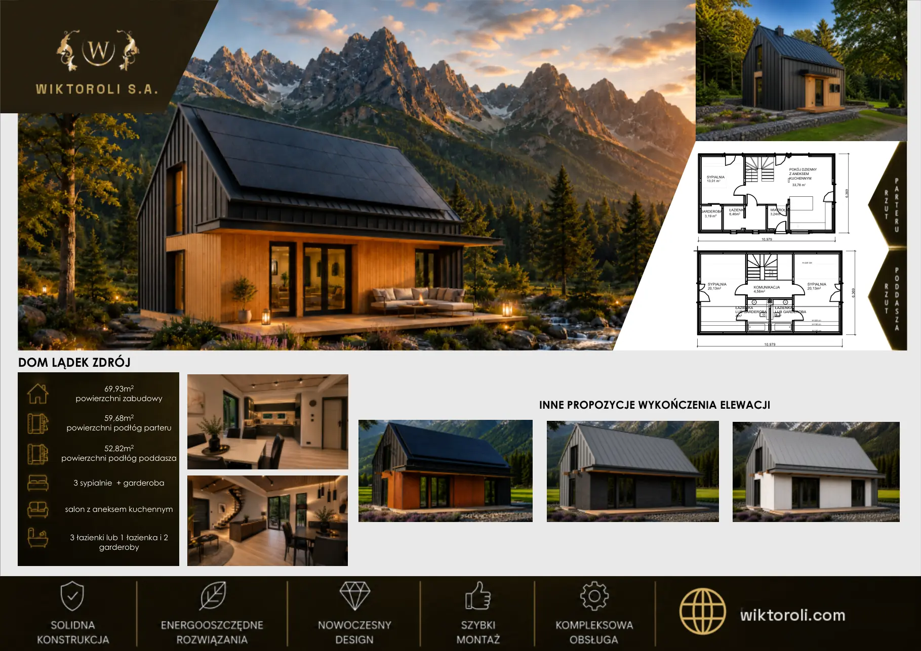 Katalog domów modułowych Wiktoroli – dom Lądek Zdrój: wizualizacja, rzuty i metraż